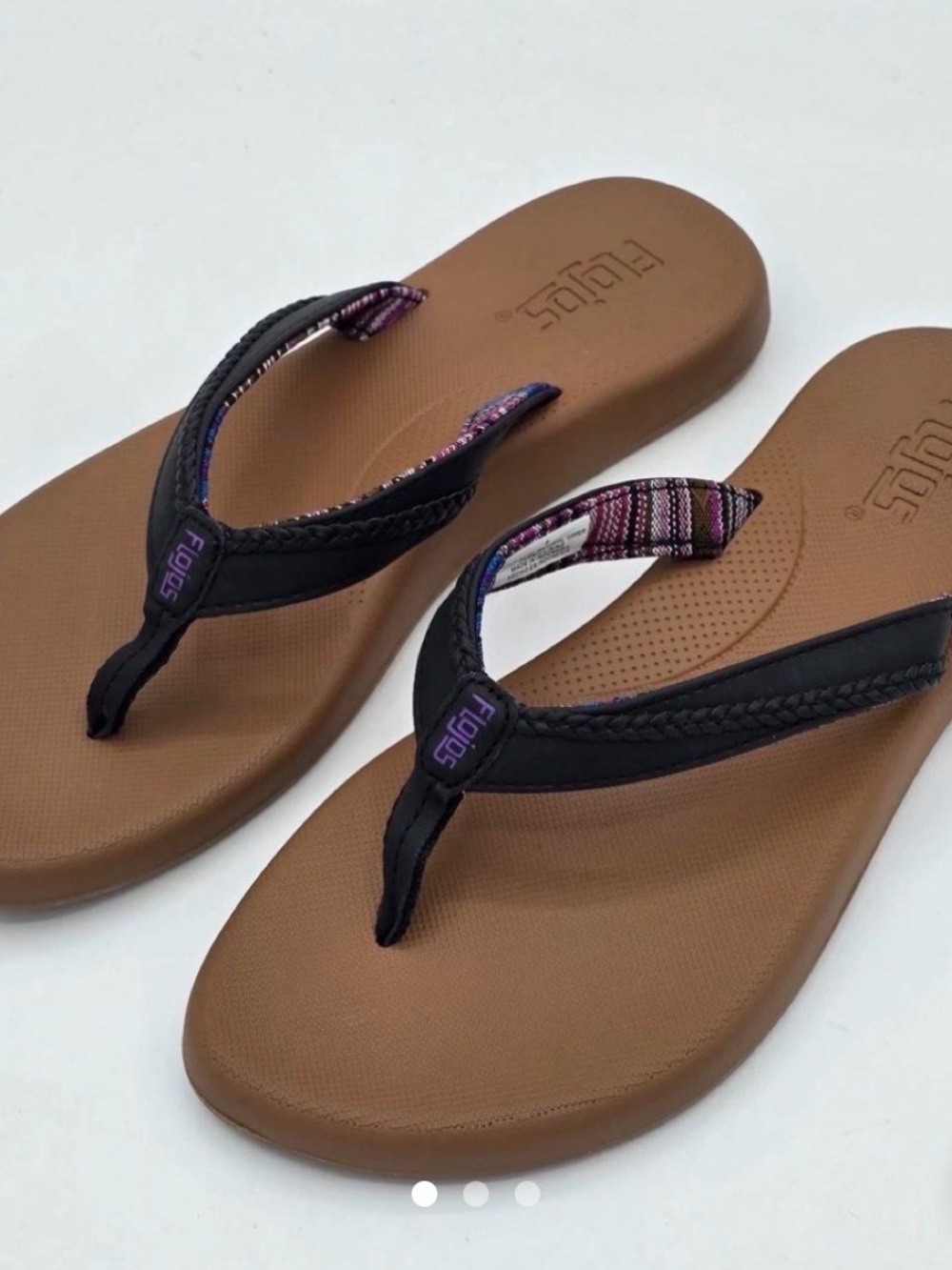 Flojos Brown Footbed Sandals with Black and Purple Straps